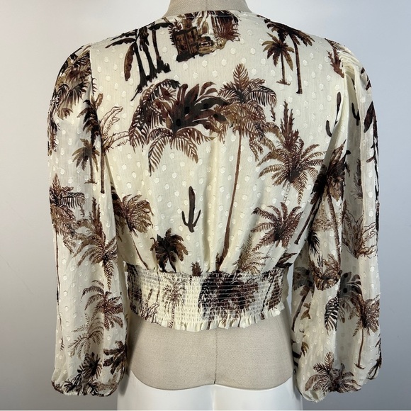 Joie Ivory and Chocolate Palm Print Blouse S - Picture 3 of 10